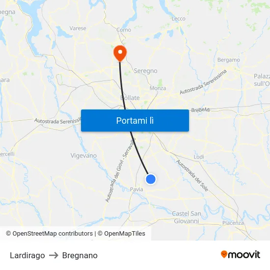 Lardirago to Bregnano map