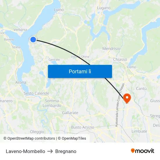 Laveno-Mombello to Bregnano map