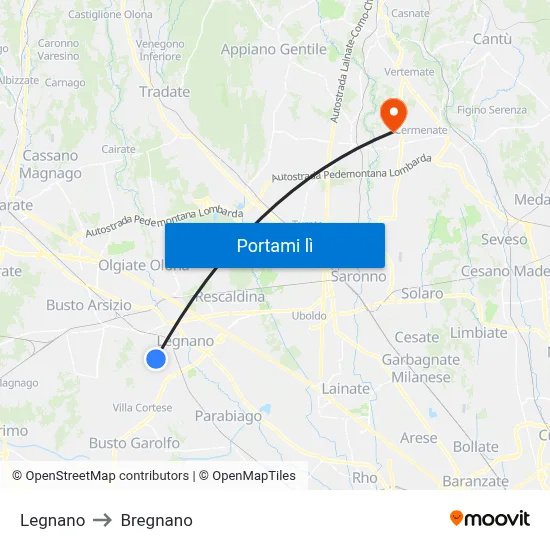 Legnano to Bregnano map