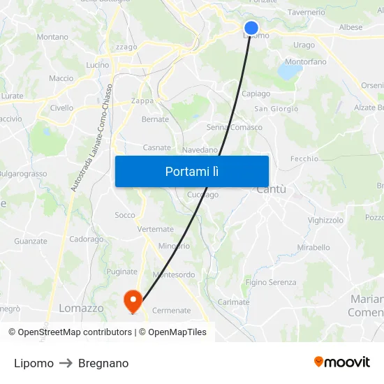 Lipomo to Bregnano map