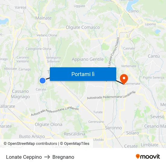 Lonate Ceppino to Bregnano map