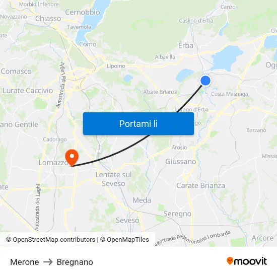 Merone to Bregnano map