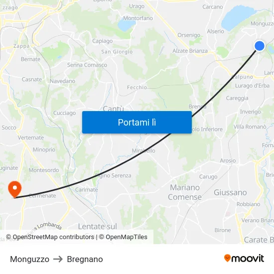 Monguzzo to Bregnano map