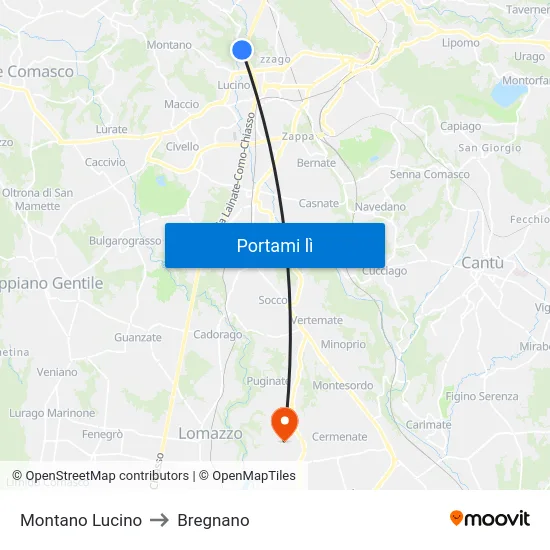 Montano Lucino to Bregnano map