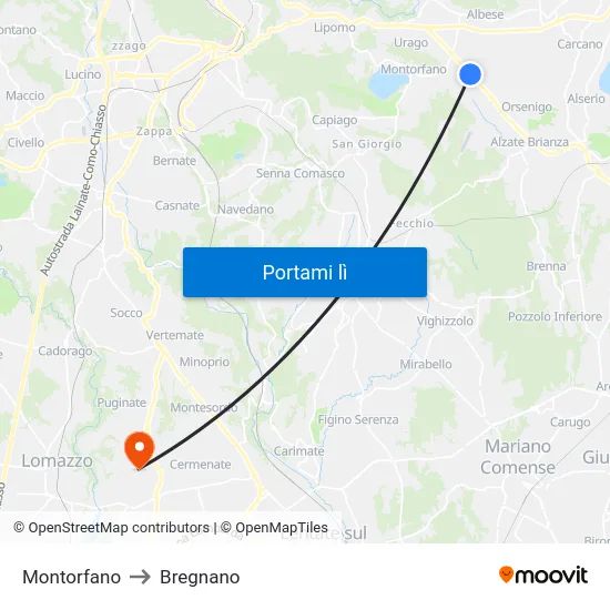 Montorfano to Bregnano map