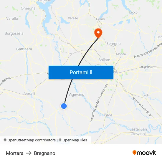 Mortara to Bregnano map