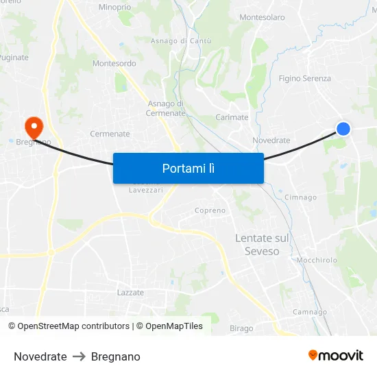 Novedrate to Bregnano map