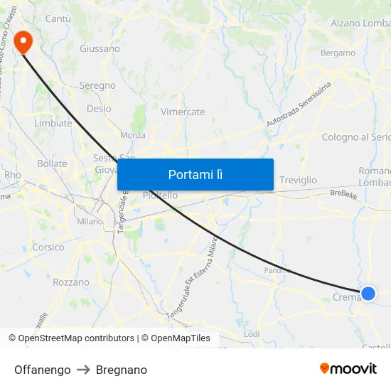 Offanengo to Bregnano map