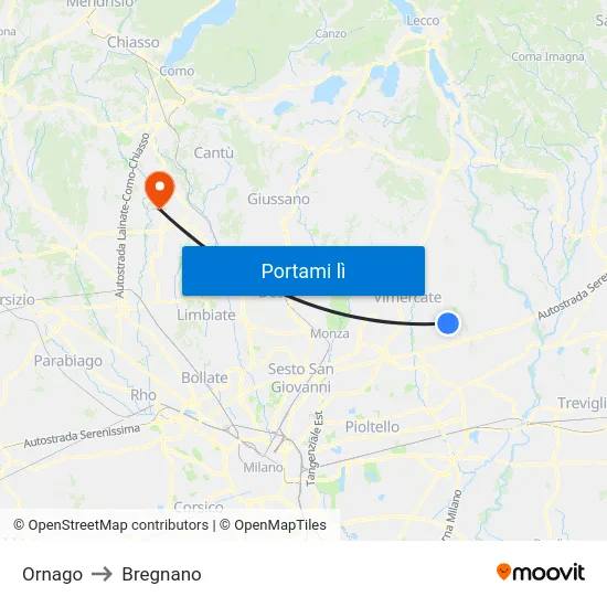 Ornago to Bregnano map