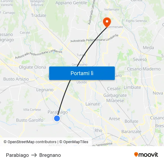 Parabiago to Bregnano map