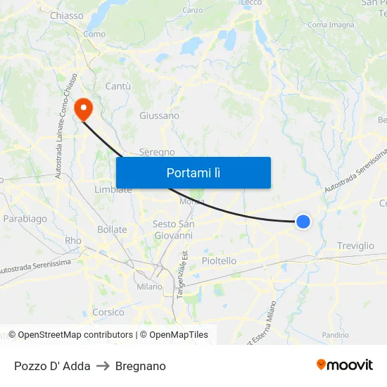 Pozzo D' Adda to Bregnano map
