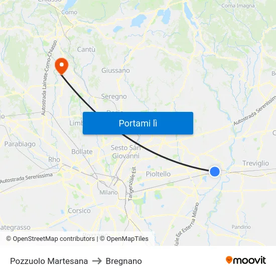 Pozzuolo Martesana to Bregnano map