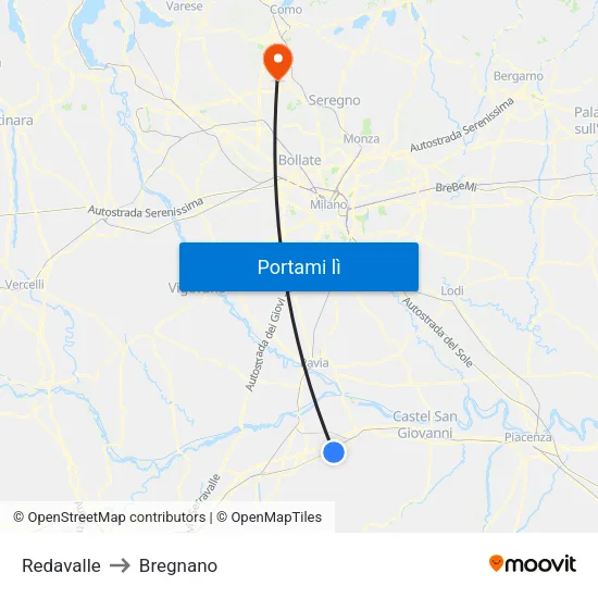 Redavalle to Bregnano map