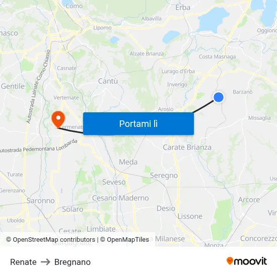 Renate to Bregnano map
