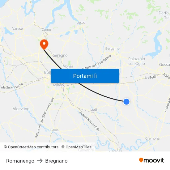 Romanengo to Bregnano map