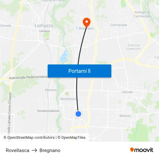 Rovellasca to Bregnano map