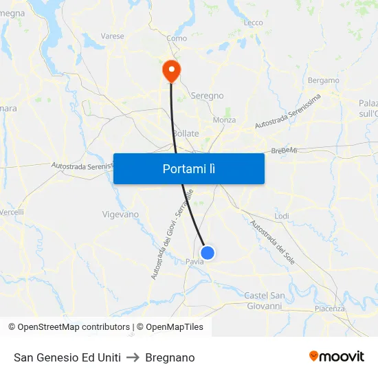 San Genesio Ed Uniti to Bregnano map