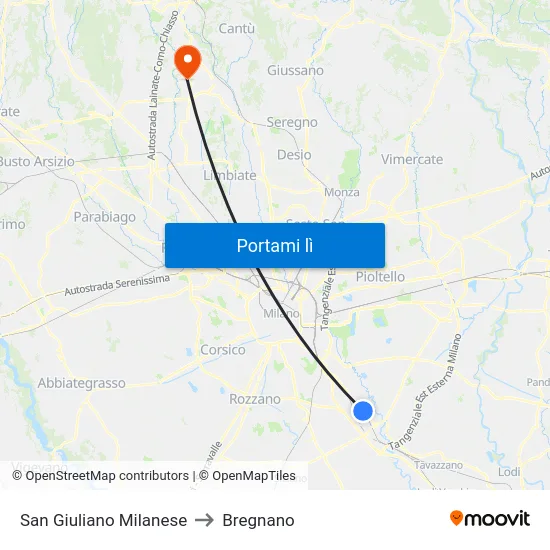 San Giuliano Milanese to Bregnano map