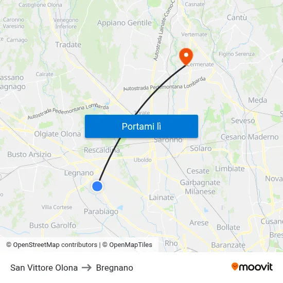 San Vittore Olona to Bregnano map