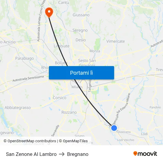 San Zenone Al Lambro to Bregnano map