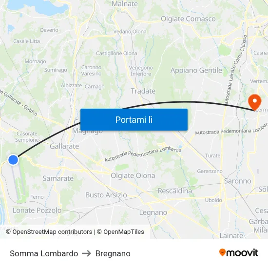 Somma Lombardo to Bregnano map