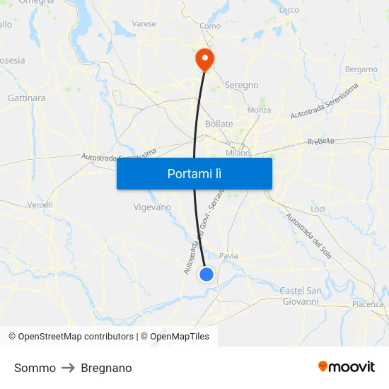 Sommo to Bregnano map
