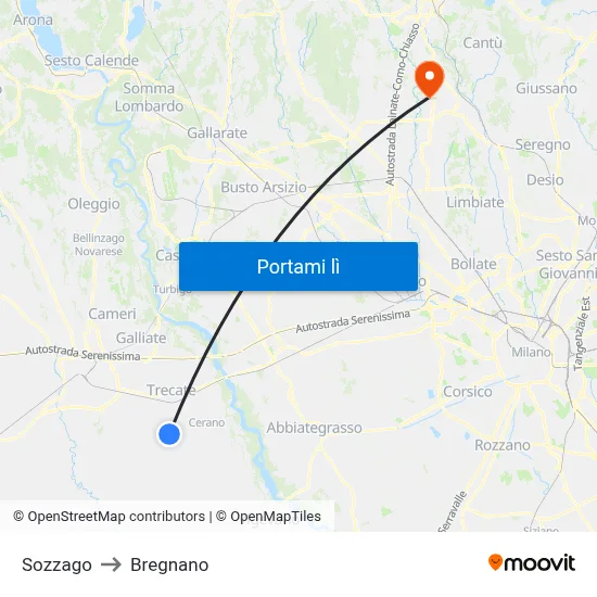 Sozzago to Bregnano map