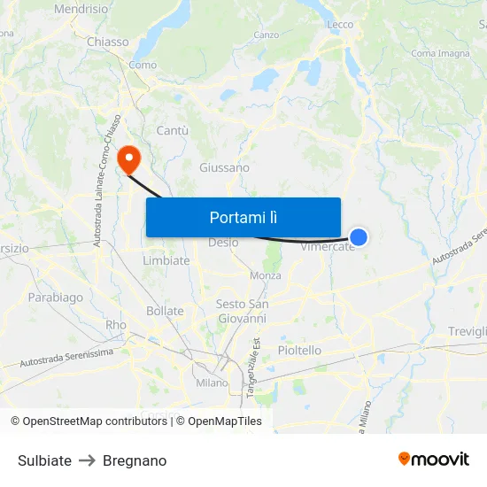 Sulbiate to Bregnano map