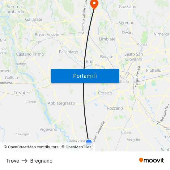 Trovo to Bregnano map
