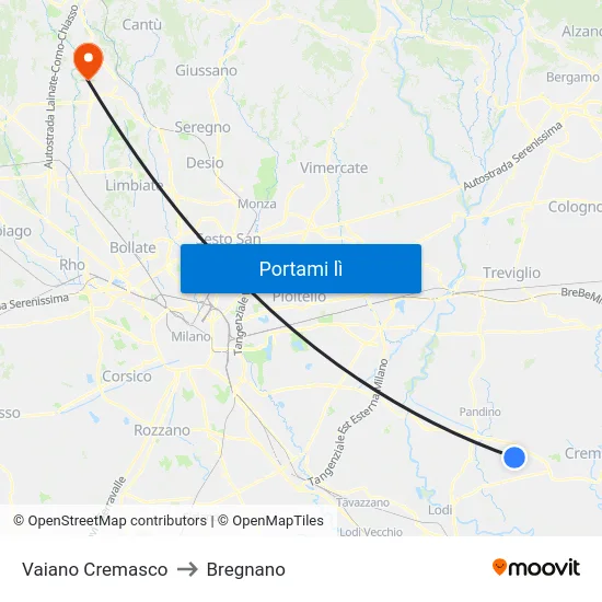 Vaiano Cremasco to Bregnano map