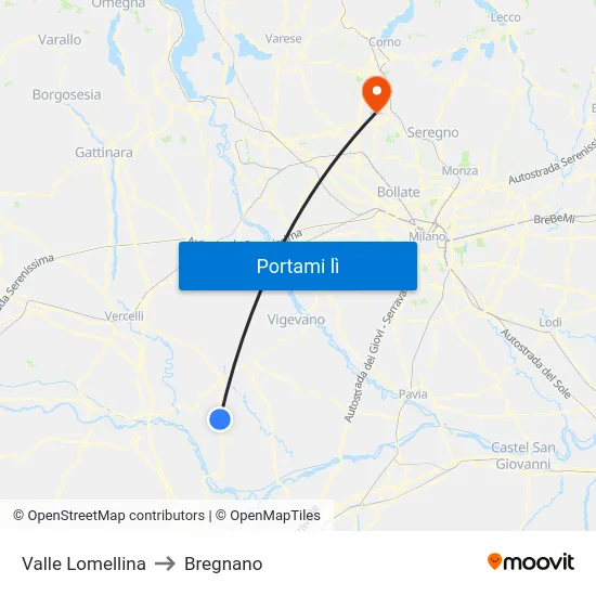 Valle Lomellina to Bregnano map