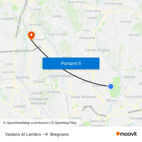Vedano Al Lambro to Bregnano map