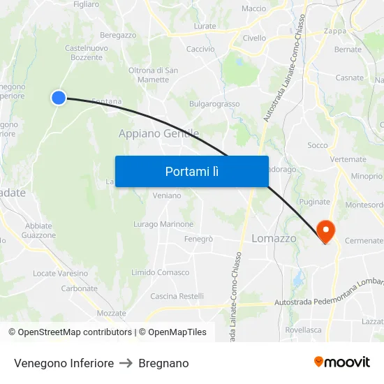 Venegono Inferiore to Bregnano map