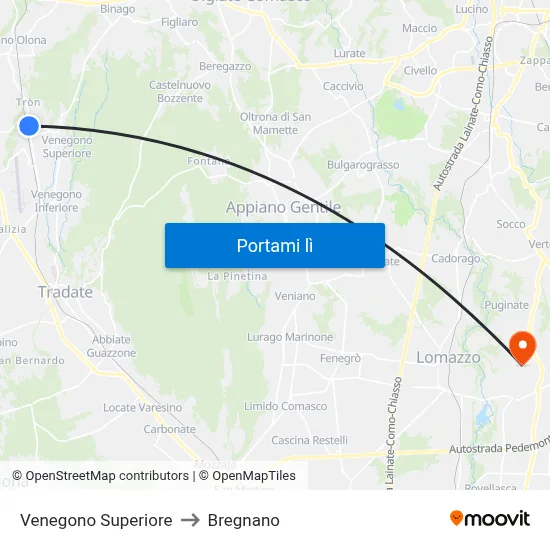 Venegono Superiore to Bregnano map