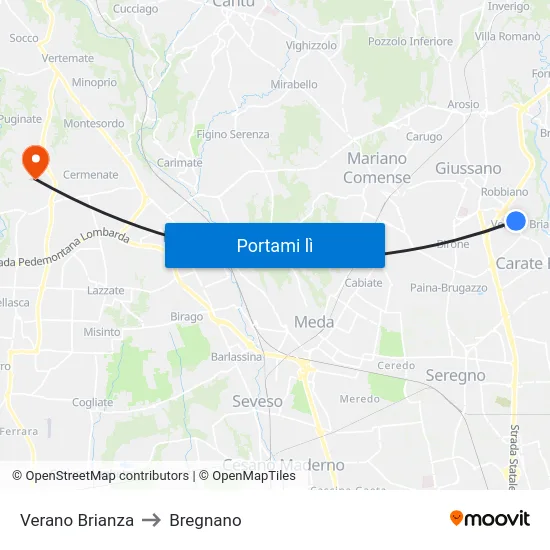 Verano Brianza to Bregnano map