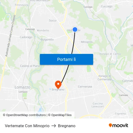 Vertemate Con Minoprio to Bregnano map