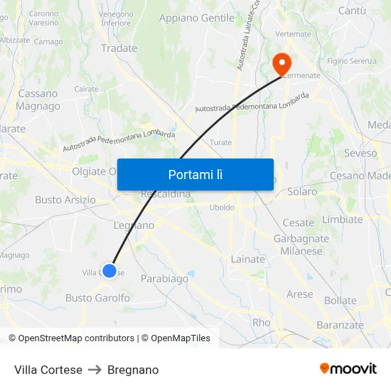 Villa Cortese to Bregnano map