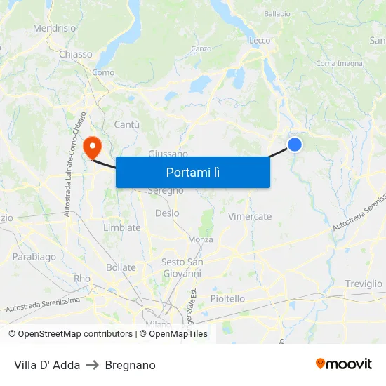 Villa D' Adda to Bregnano map