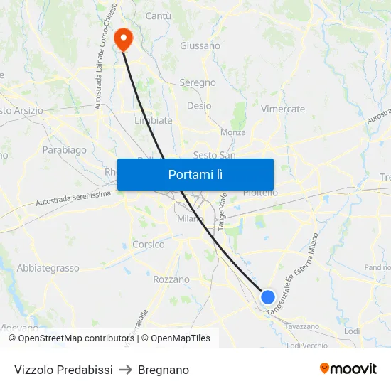 Vizzolo Predabissi to Bregnano map