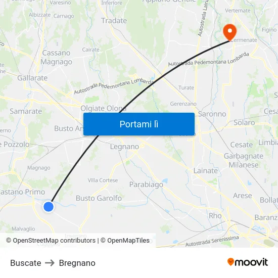Buscate to Bregnano map