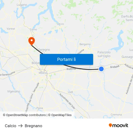 Calcio to Bregnano map