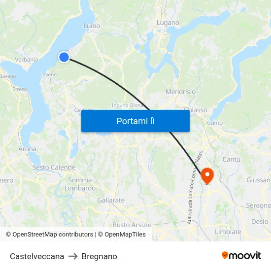 Castelveccana to Bregnano map