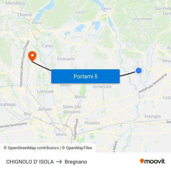 CHIGNOLO D' ISOLA to Bregnano map