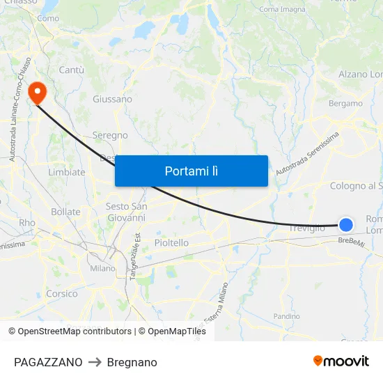 PAGAZZANO to Bregnano map