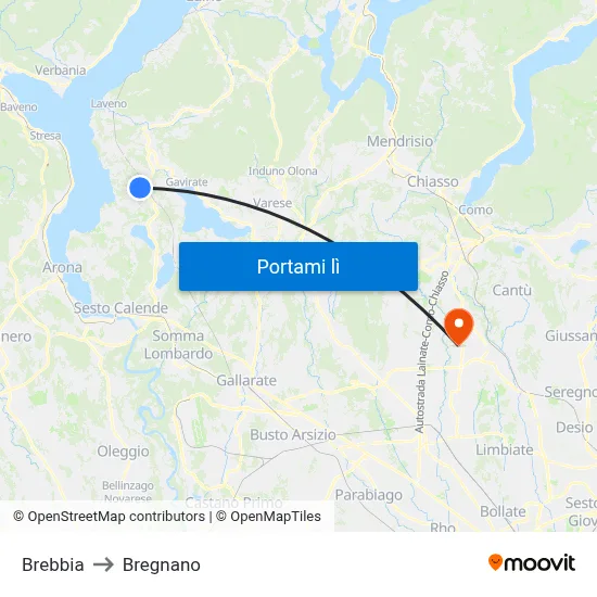 Brebbia to Bregnano map