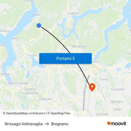 Brissago-Valtravaglia to Bregnano map