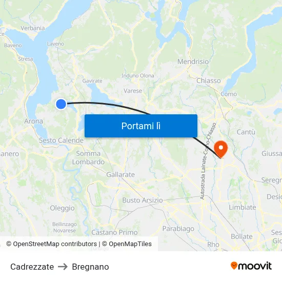 Cadrezzate to Bregnano map