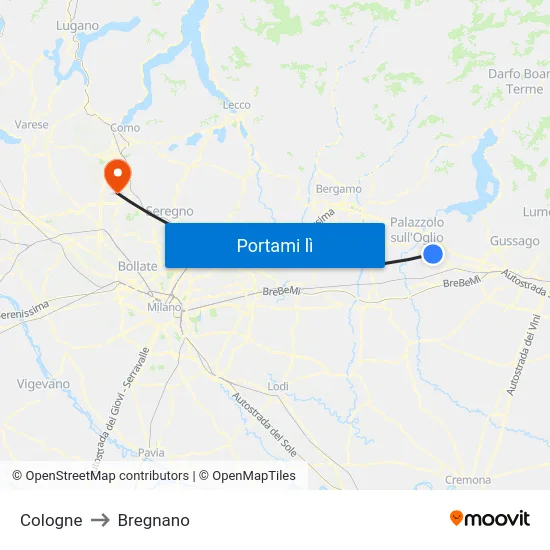 Cologne to Bregnano map