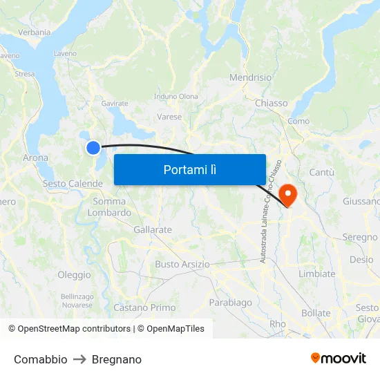 Comabbio to Bregnano map