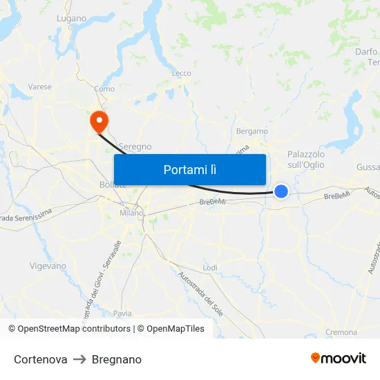 Cortenova to Bregnano map